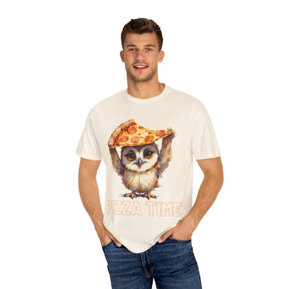 Pizza Time Owl T-Shirt — Cute Owl Holding Pizza Slice Graphic Tee