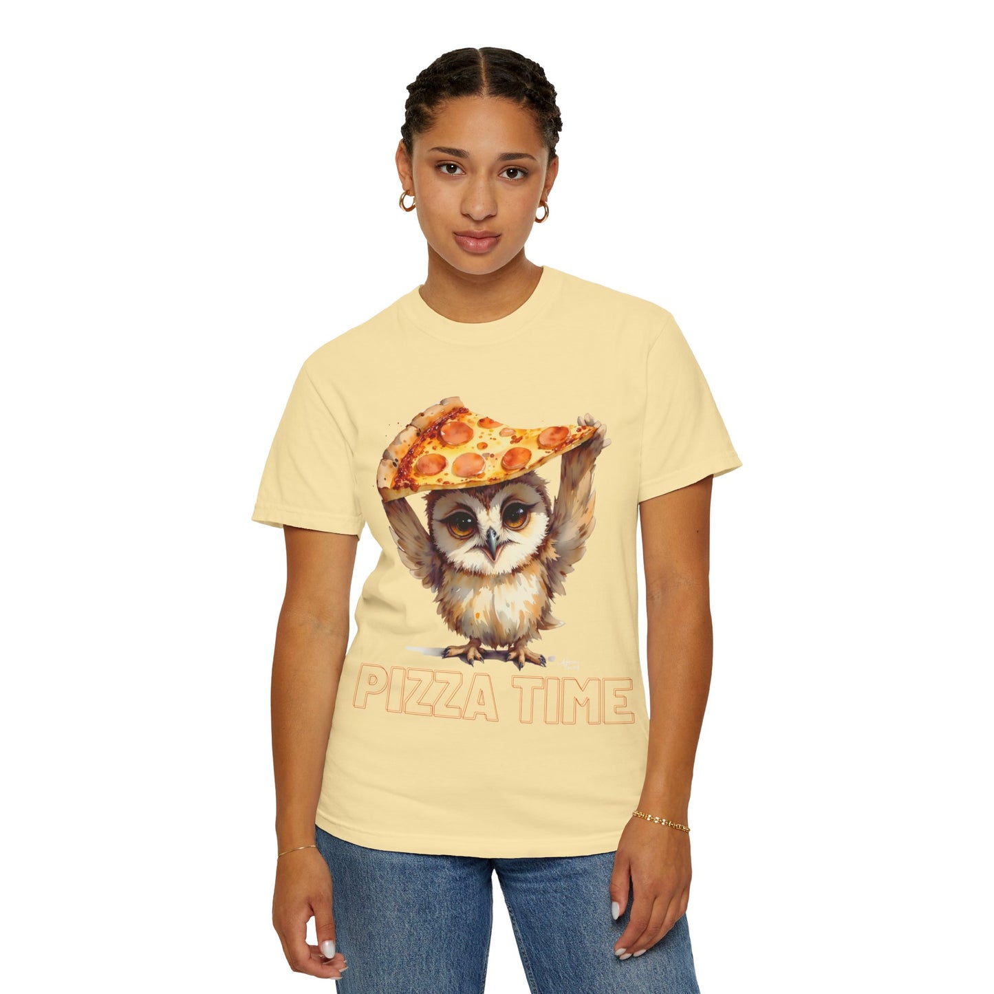 Pizza Time Owl T-Shirt — Cute Owl Holding Pizza Slice Graphic Tee