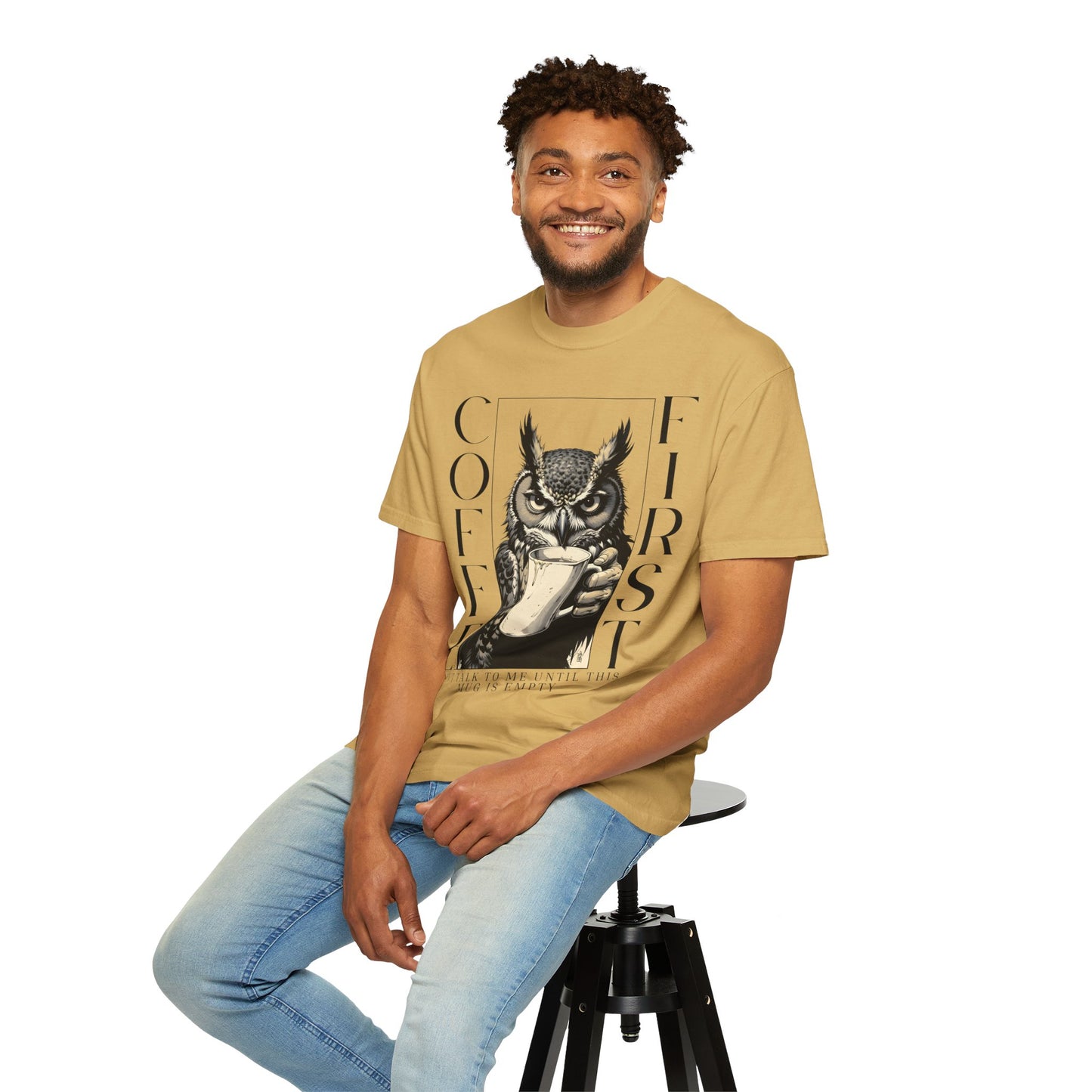 Coffee First Owl T-Shirt — Funny Morning Coffee Tee