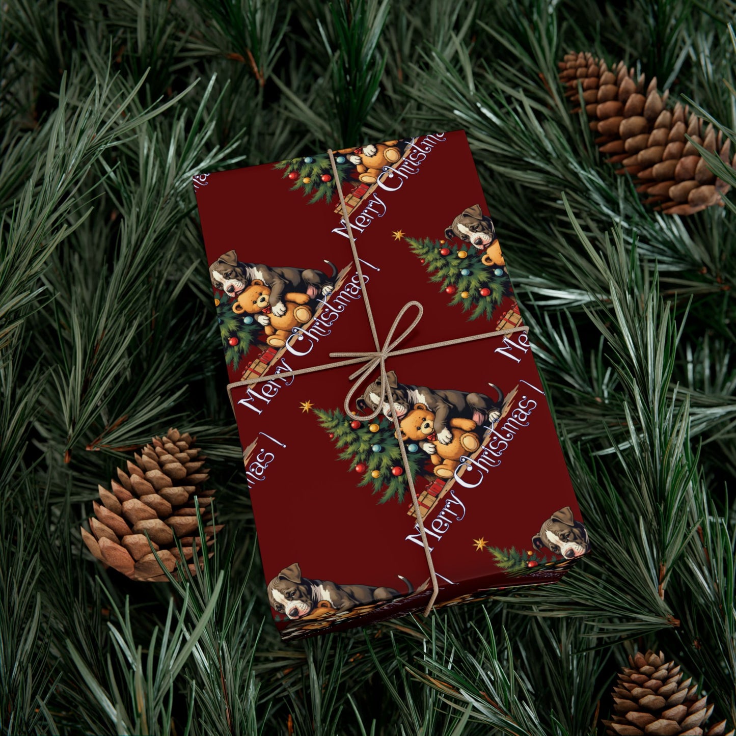 Christmas Tree & Teddy Bear Gift Wrap Paper — 'Merry Christmas' Holiday Wrapping Sheets