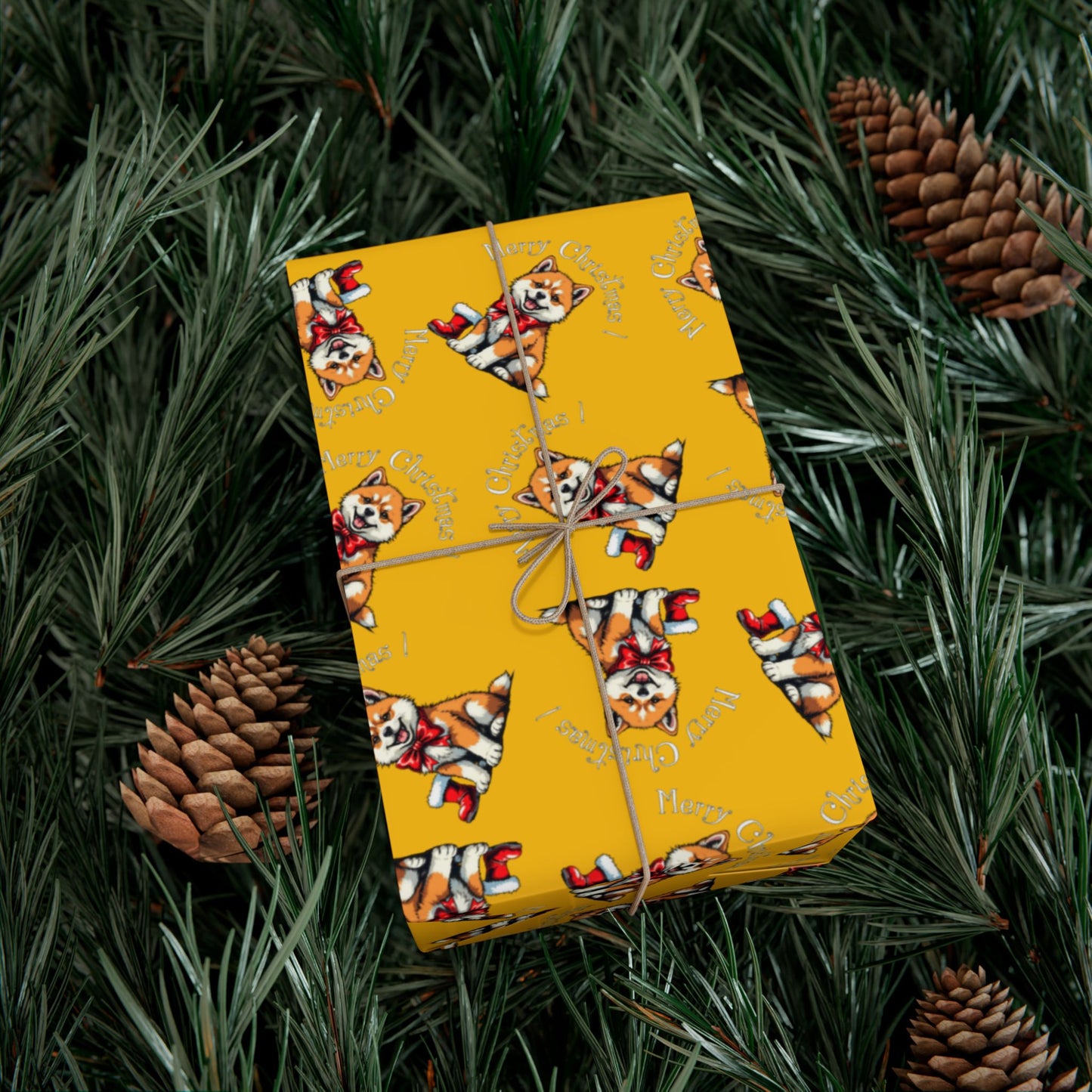 Dog Elf Pattern Gift Wrap Paper — Festive Shiba Inu Wrapping Sheets