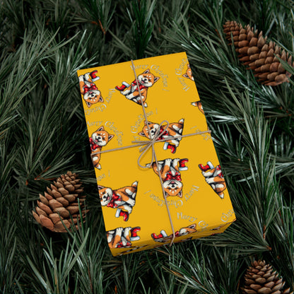 Dog Elf Pattern Gift Wrap Paper — Festive Shiba Inu Wrapping Sheets