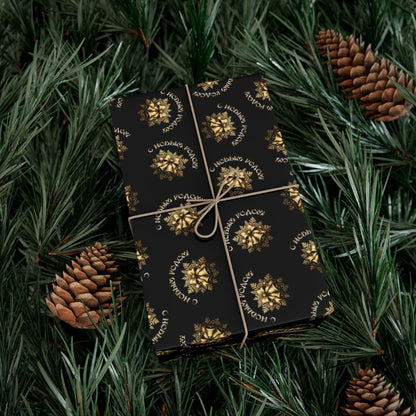 Gift Wrap Paper — Elegant Black & Gold Floral Holiday Wrapping Sheets