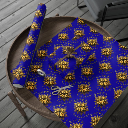 Royal Blue & Gold Holiday Wrapping Paper Roll — Elegant Floral Wreath Pattern