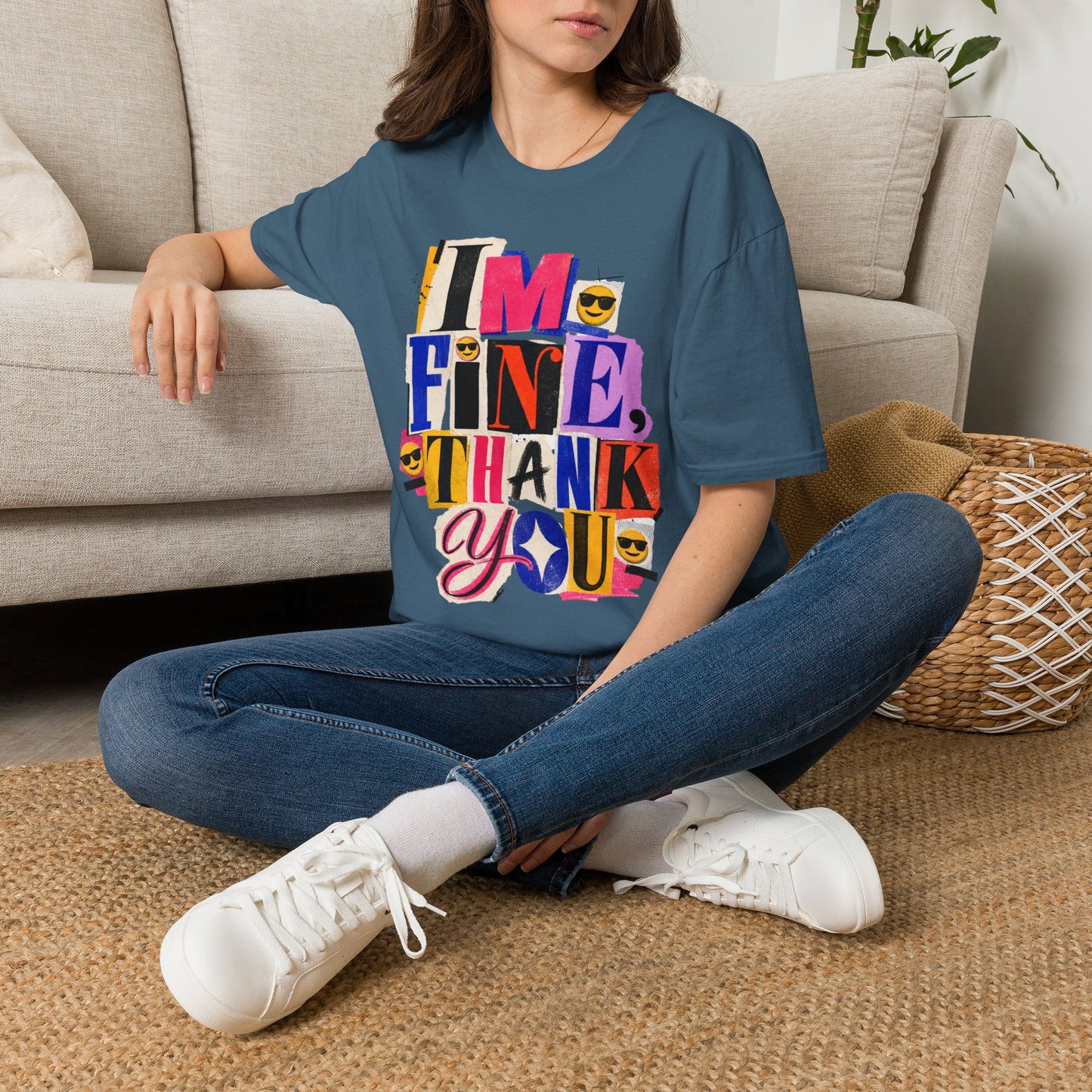 T-Shirt — "I'M FINE, THANK YOU" Retro Collage Graphic Tee