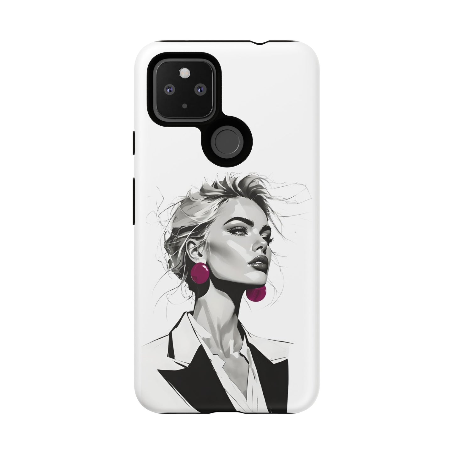 Phone Case — Chic Portrait with Pink Earrings (Stylish Protective Tough Case)