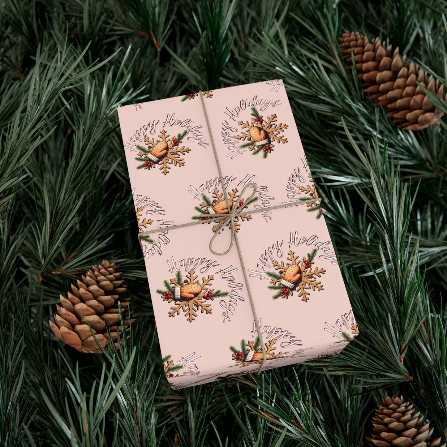 Gift Wrap Paper — Pink Vintage Floral Wreath Pattern (Holiday & Birthday Wrapping)