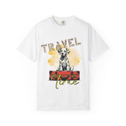 Travel Time Dog T-Shirt, Unisex Graphic Tee, Pet Lover's Gift, Vacation Shirt, Travel Enthusiast Apparel
