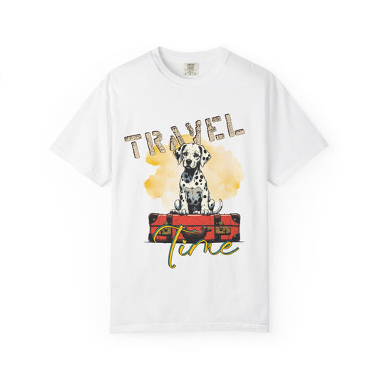 Travel Time Dog T-Shirt, Unisex Graphic Tee, Pet Lover's Gift, Vacation Shirt, Travel Enthusiast Apparel