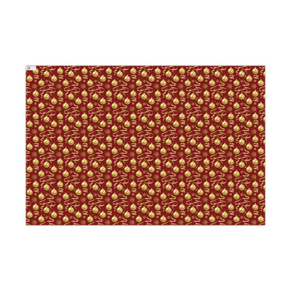 Christmas Gift Wrap Paper - Red & Gold Ornament Pattern, Holiday Wrapping Sheets