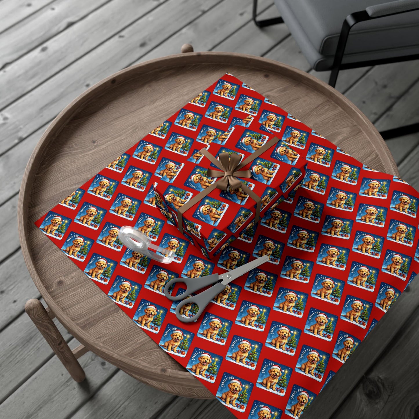 Holiday Puppy Pattern Gift Wrap Paper – Cute Dog Photo Christmas Wrapping Sheets