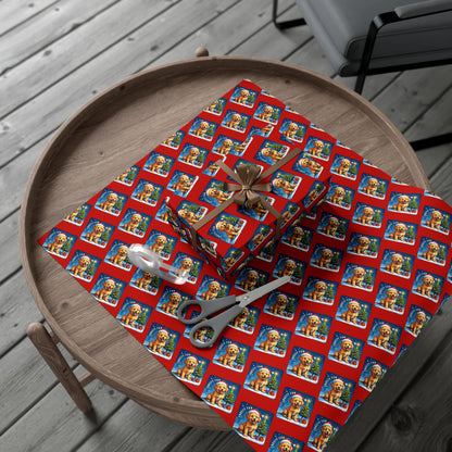 Holiday Puppy Pattern Gift Wrap Paper – Cute Dog Photo Christmas Wrapping Sheets