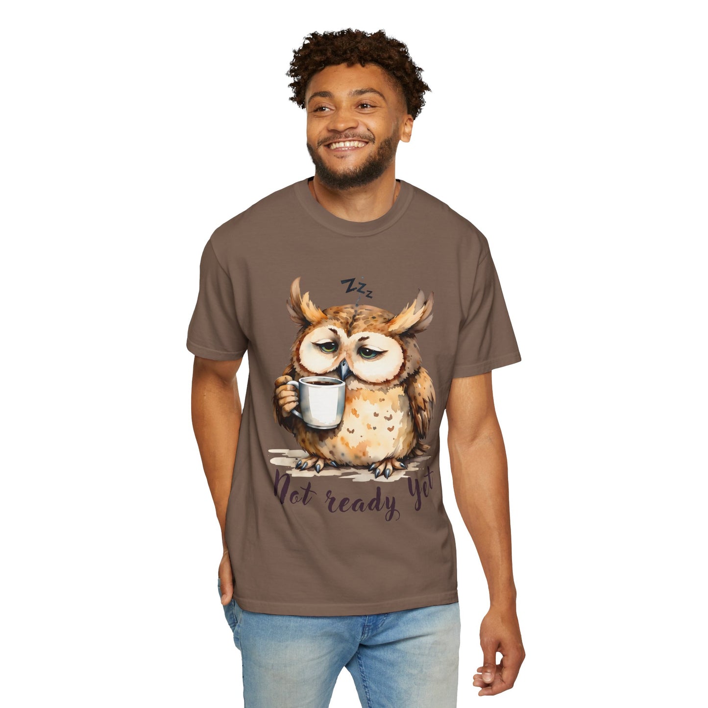 Not Ready Yet Owl T-Shirt — Cute Sleepy Owl Coffee Tee