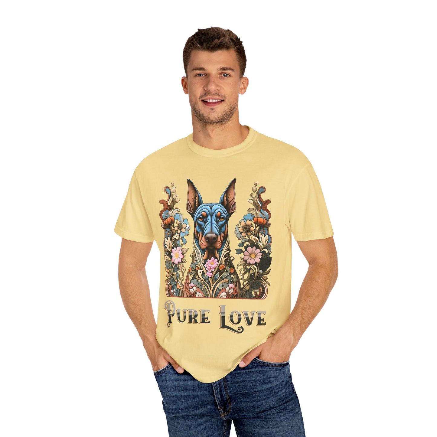 Pure Love Dog Art Unisex T-Shirt - Vibrant Floral Design
