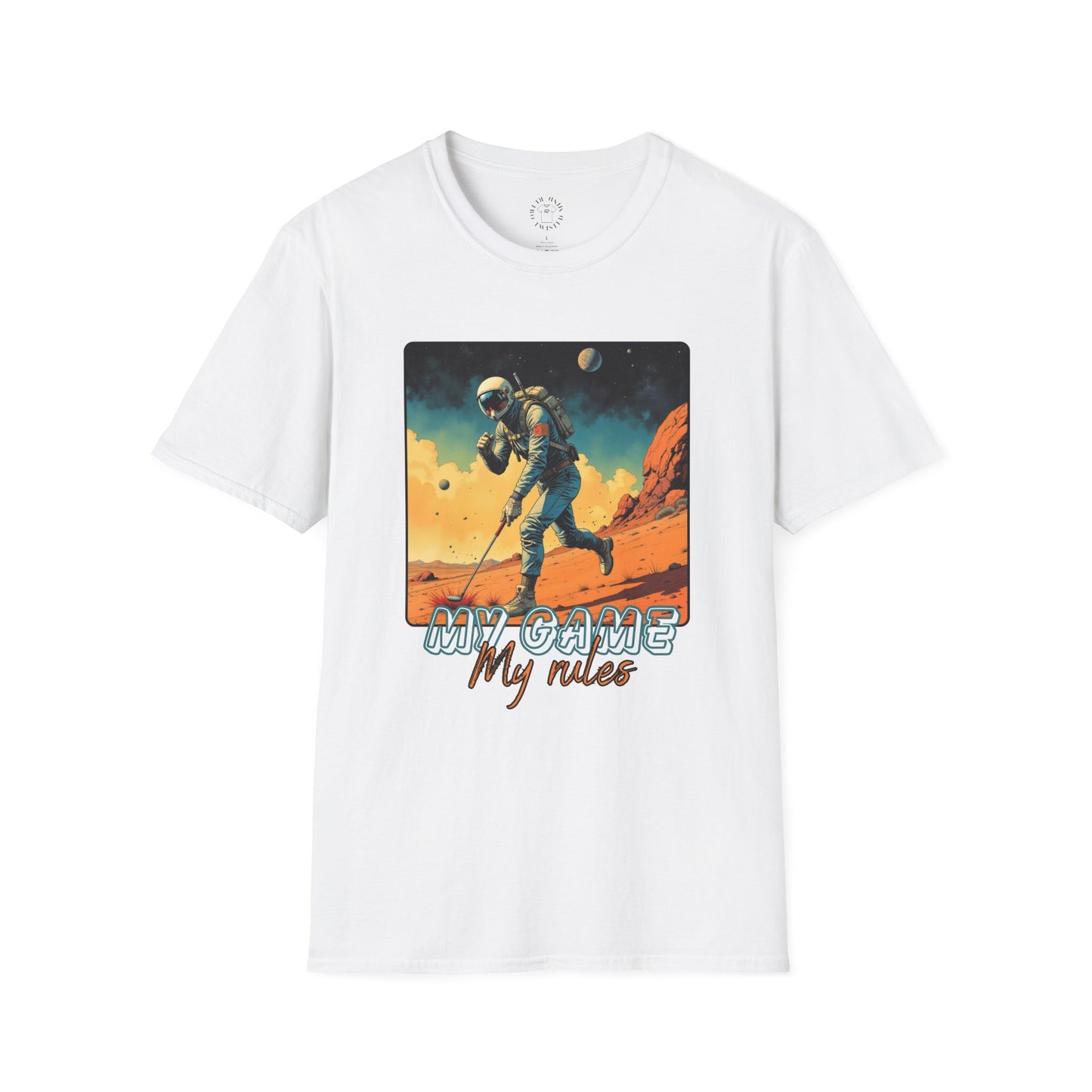 Vintage Space Explorer T-Shirt - 'My Game My Rules' golf, moon,sport