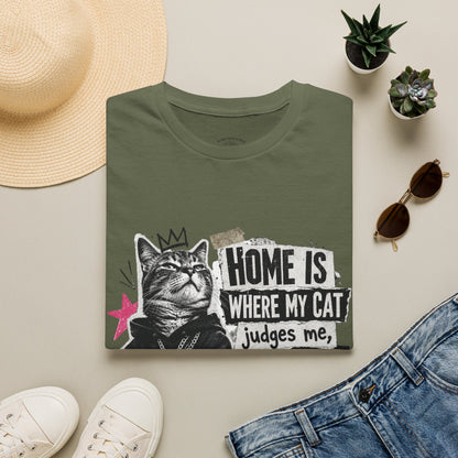 Cat T-Shirt — "Home Is Where My Cat Judges Me" Funny Graphic Tee