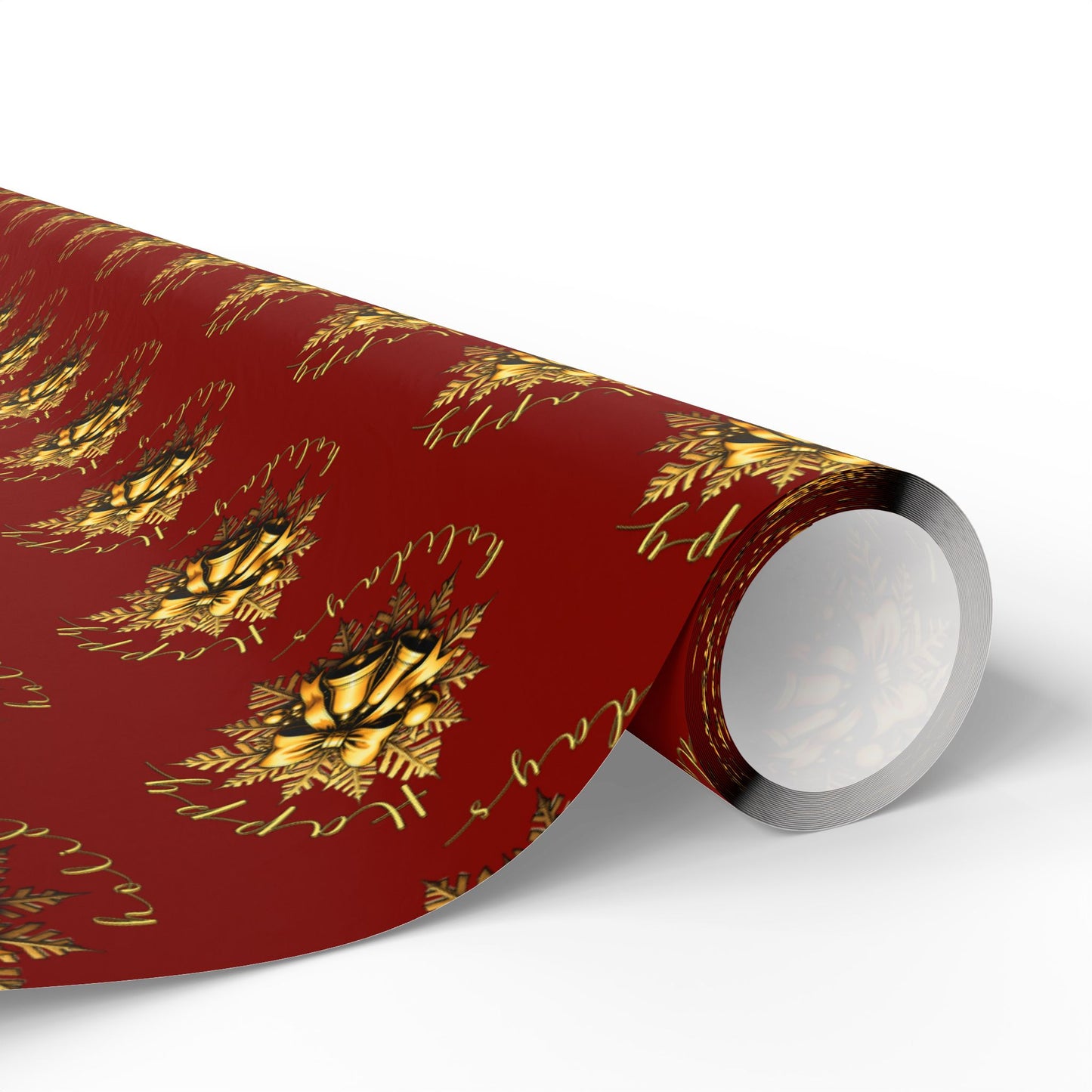 Wrapping Paper Roll — Red & Gold Leaf Pattern Holiday Gift Wrap
