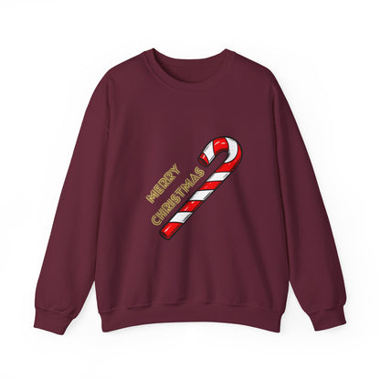 Christmas Candy Cane Crewneck Sweatshirt — "Merry Christmas" Holiday Sweater