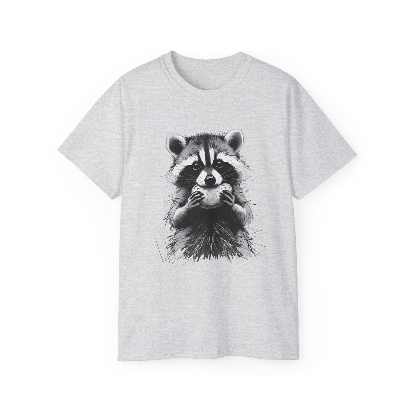 Raccoon Sketch Tee — Cute Black & White Wildlife Graphic T-Shirt