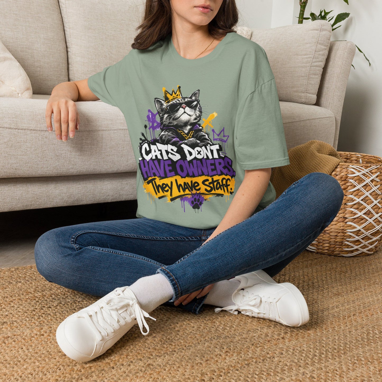 Cat Graphic Tee — "Cats Don't Have Owners They Have Staff"