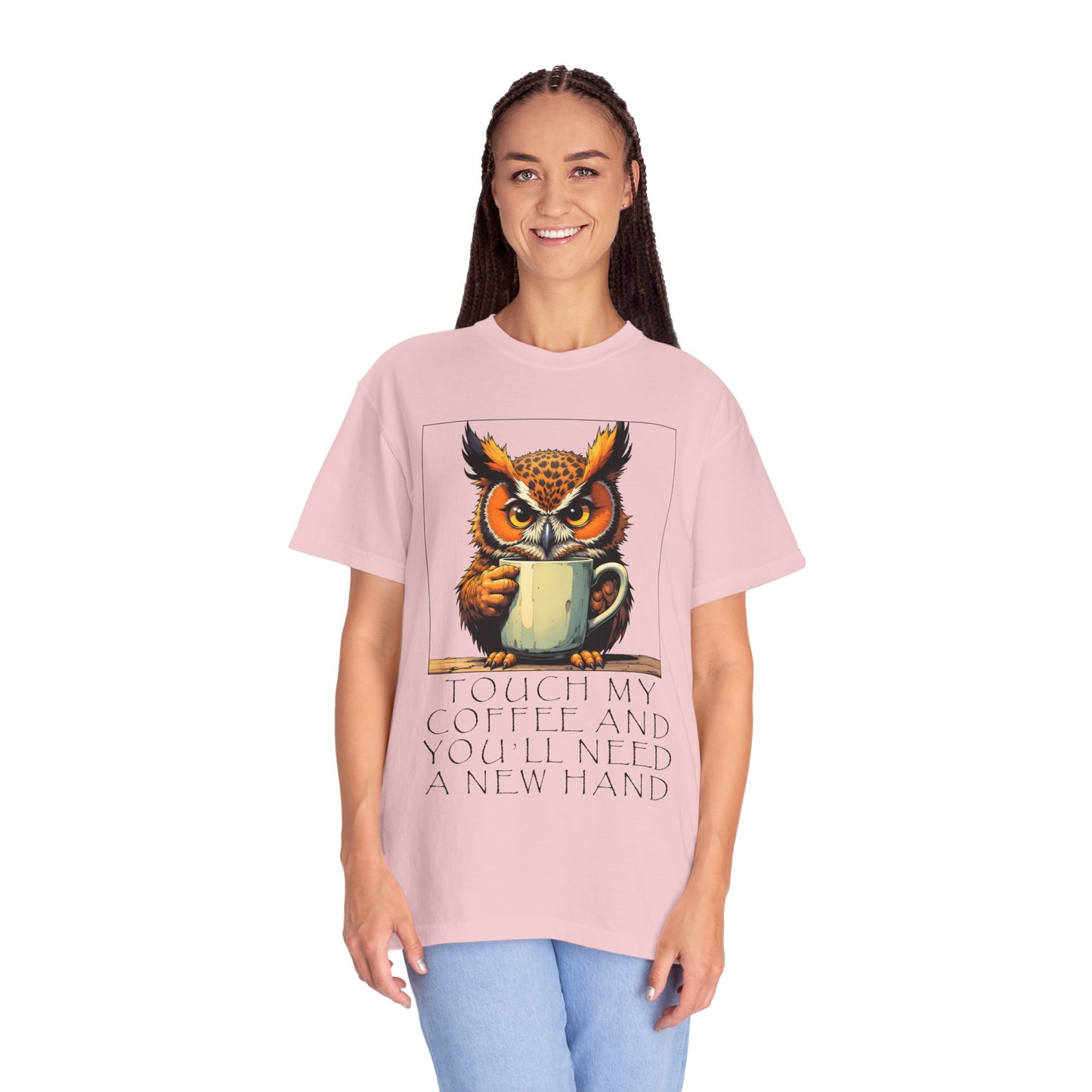 Coffee Owl T‑Shirt - "Touch My Coffee and You'll Need a New Hand" Graphic Tee