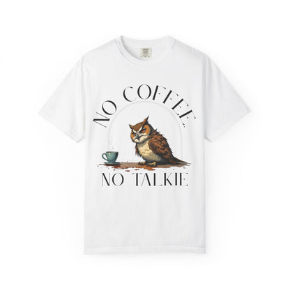 No Coffee No Talkie T-Shirt — Funny Owl Coffee Tee