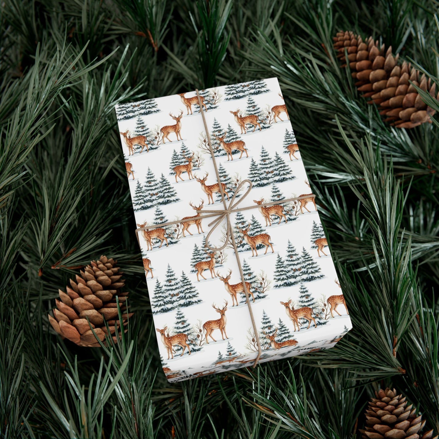 Winter Deer Gift Wrap Paper – Forest Reindeer Holiday Wrapping Sheet