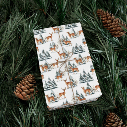 Winter Deer Gift Wrap Paper – Forest Reindeer Holiday Wrapping Sheet