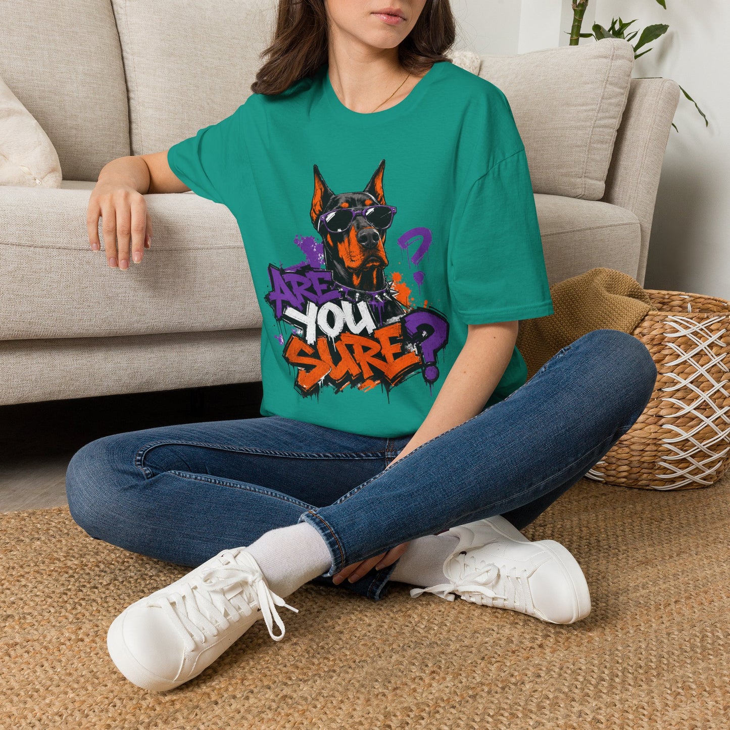 Doberman Graffiti T-Shirt — "You Sure?" Street Art Dog Tee