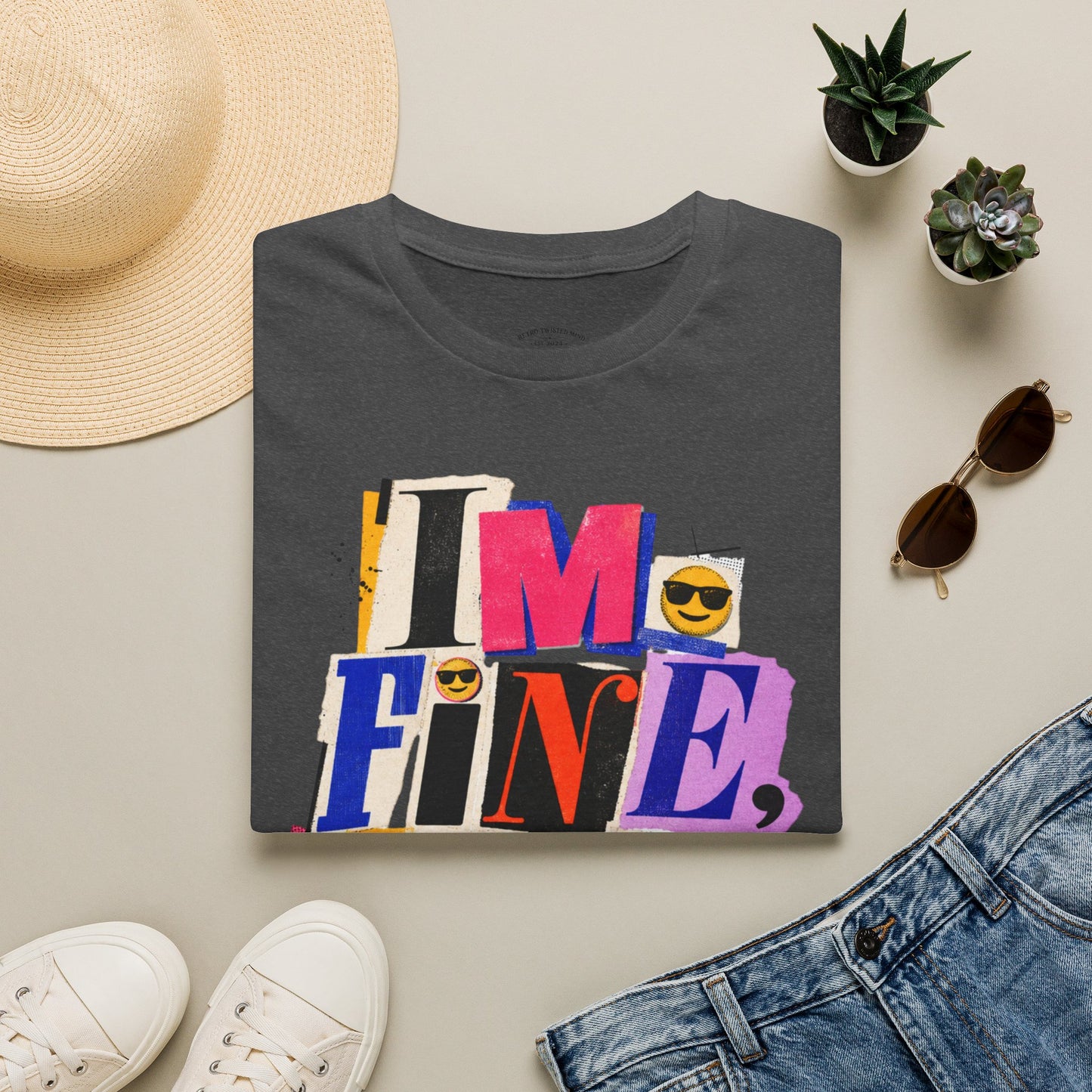 T-Shirt — "I'M FINE, THANK YOU" Retro Collage Graphic Tee