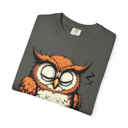 Sleepy Owl Coffee T-Shirt — "Gimme a Minute" Cute Morning Tee