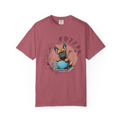 Cute French Bulldog Coffee T-Shirt - Unisex Garment-Dyed Tee