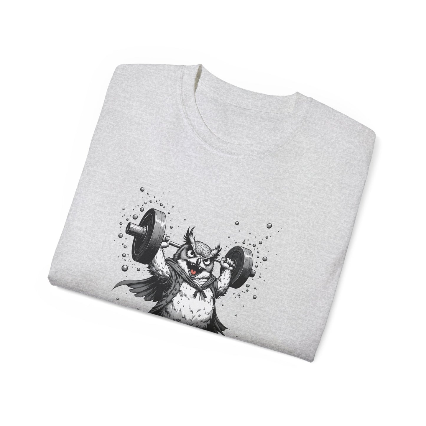 Weightlifting Owl Graphic Tee — "Morning Power" Fitness T-Shirt