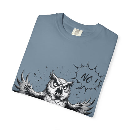 Owl Saying “No” Graphic T-Shirt — Bold Monochrome Illustration
