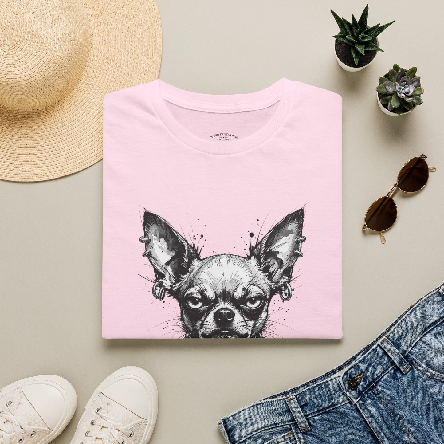 Chihuahua Portrait T‑Shirt — Expressive Black & White Dog Art Tee