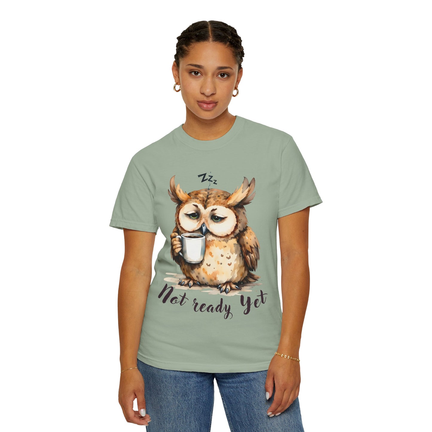 Not Ready Yet Owl T-Shirt — Cute Sleepy Owl Coffee Tee