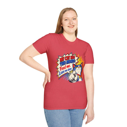 Cat T-Shirt — "My Cat Has Two Moods: Feed Me, Leave Me Alone" Funny Retro Comic Tee