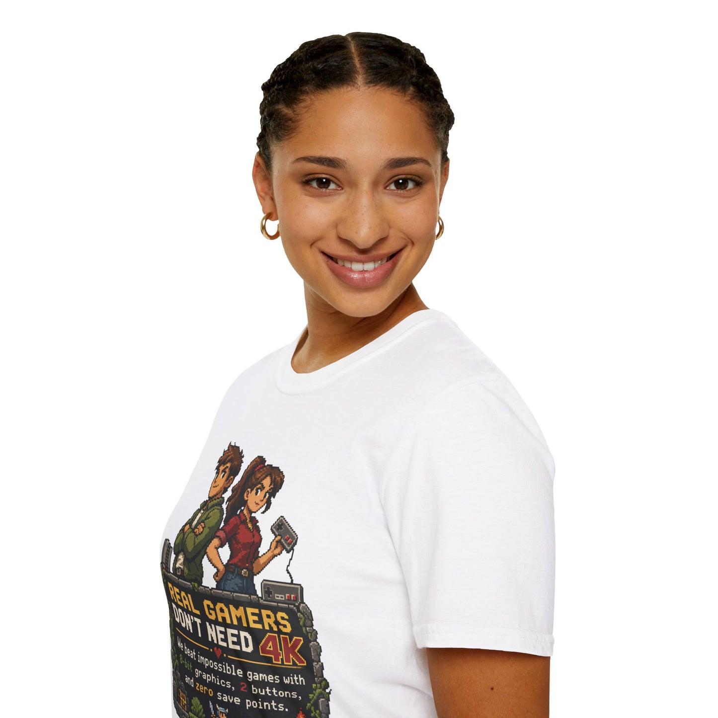 T-Shirt — Retro Pixel 'Real Gamers Don't Need 4K' Graphic Tee
