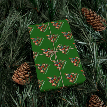 Christmas Tree Gift Wrap Paper — Holiday Green Wrapping Sheets with Ornament Tree Pattern