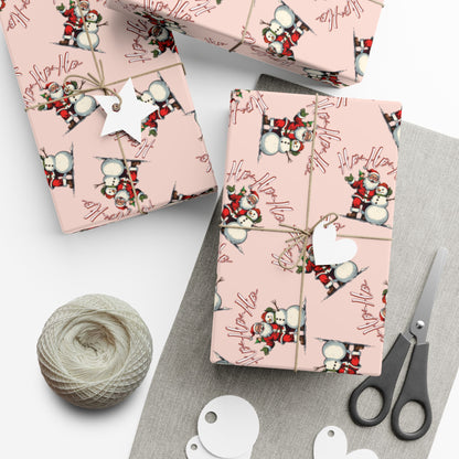 Gift Wrap Paper — Pink Snowman Pattern Holiday Wrapping Paper
