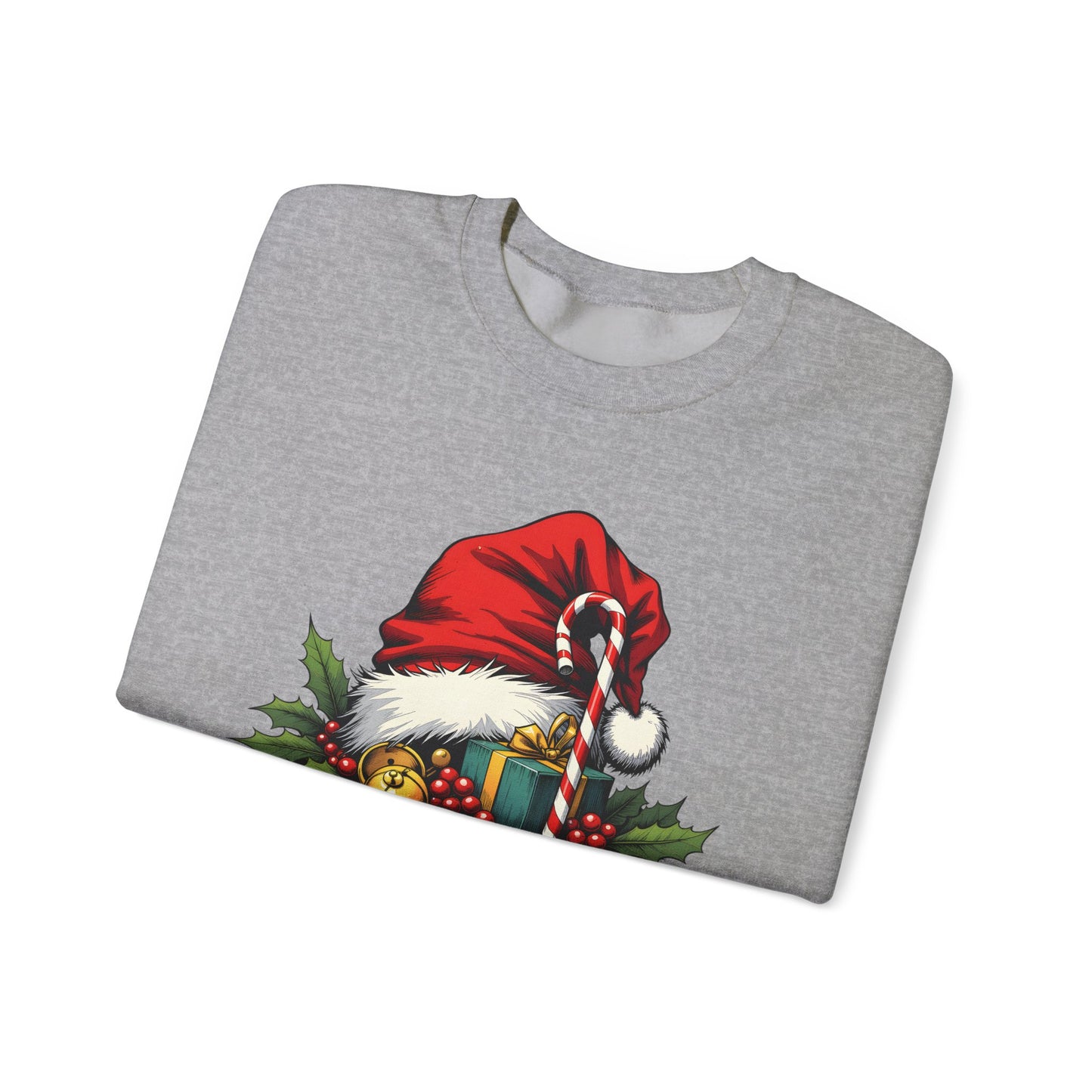 Christmas Sweatshirt - 'Ho-Ho-Ho' Santa Hat & Holly Holiday Crewneck