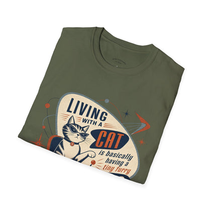 Cat T-Shirt — "Living with a Cat is Basically Having a Furry CEO" Retro Graphic