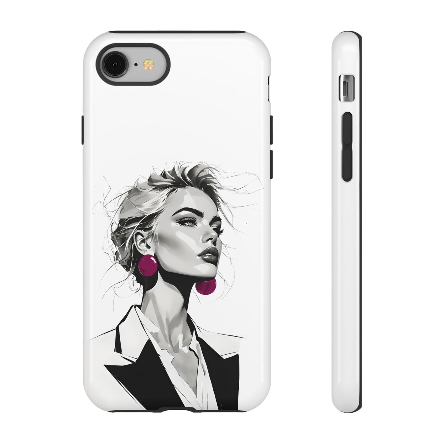 Phone Case — Chic Portrait with Pink Earrings (Stylish Protective Tough Case)