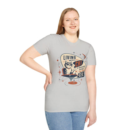 Cat T-Shirt — "Living with a Cat is Basically Having a Furry CEO" Retro Graphic