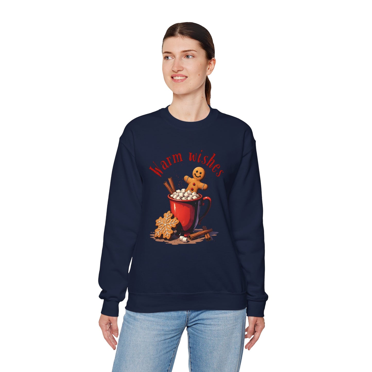Crewneck Sweatshirt — "Warm Wishes" Hot Cocoa & Gingerbread Holiday Design