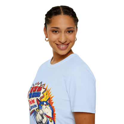 Cat T-Shirt — "My Cat Has Two Moods: Feed Me, Leave Me Alone" Funny Retro Comic Tee