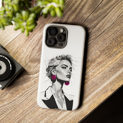 Phone Case — Chic Portrait with Pink Earrings (Stylish Protective Tough Case)