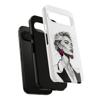 Phone Case — Chic Portrait with Pink Earrings (Stylish Protective Tough Case)