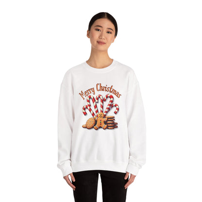 Christmas Candy Canes Crewneck Sweatshirt — "Merry Christmas" Gingerbread Holiday Sweater