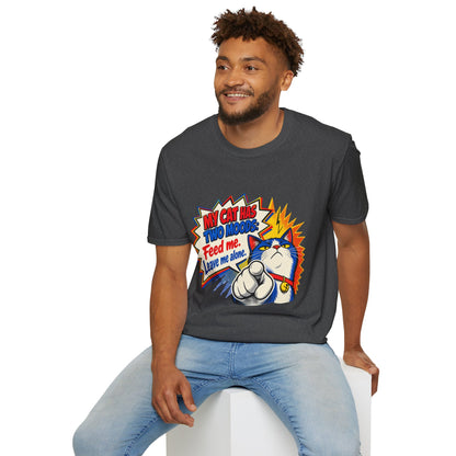Cat T-Shirt — "My Cat Has Two Moods: Feed Me, Leave Me Alone" Funny Retro Comic Tee